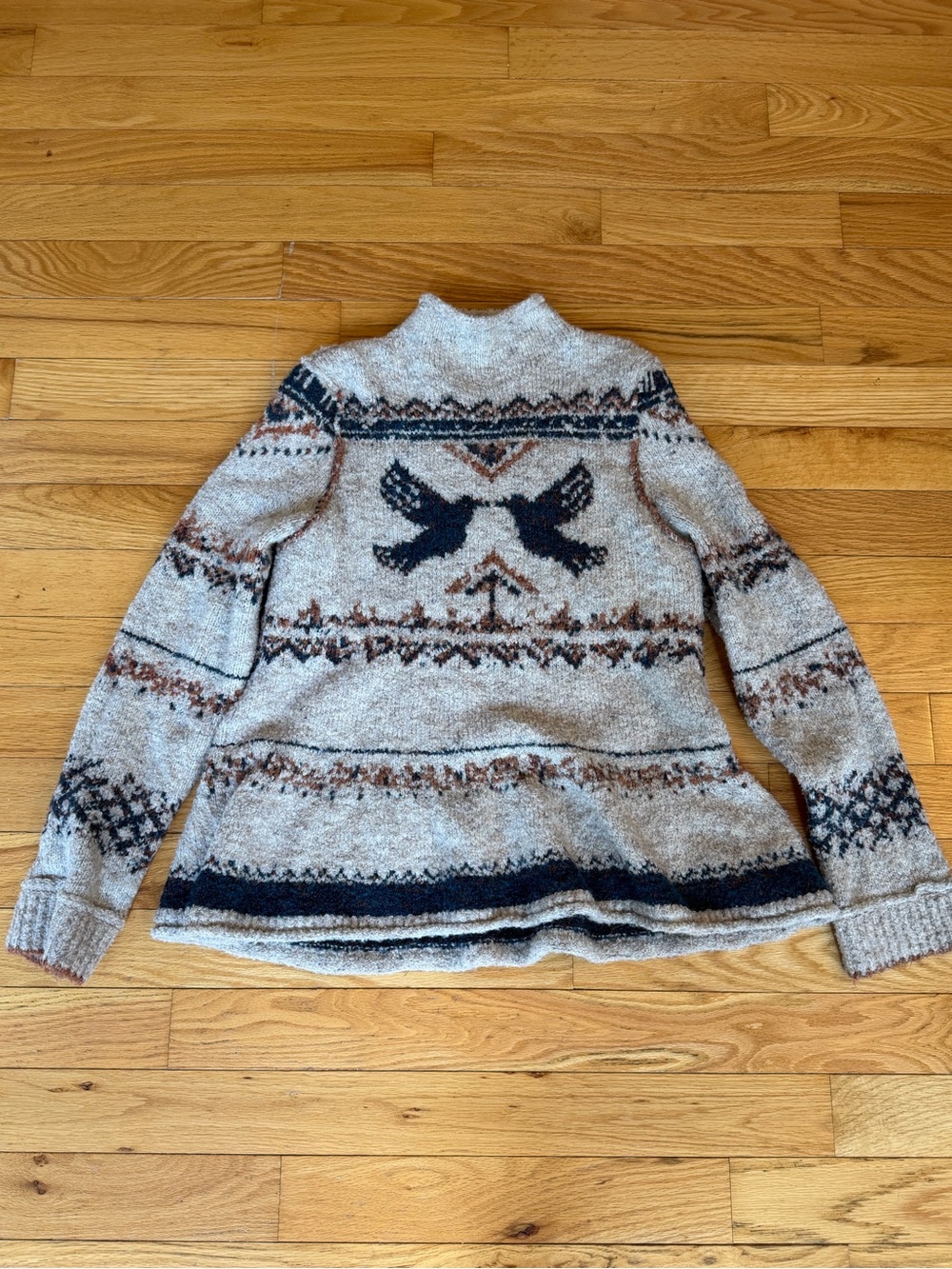 Anthropologie Pilcro Long Sleeve Sweater Mock Neck Bird Jumper Size XL